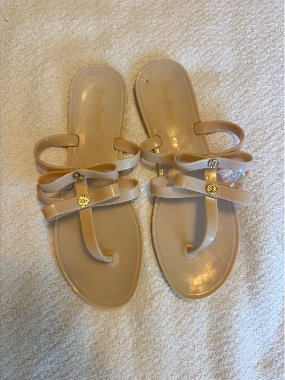 Lilly Pulitzer Beige Bow Strap Sandals Size 9